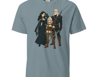Maglietta The Witcher / Geralt Yennefer e Ciri / Regalo The Witcher / Merchandising The Witcher per fan / Maglietta pesante tinta in capo