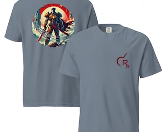 Rood T-shirt met opstaande kraag | Gebrul | Hagelmaaier| Sciencefiction-T-shirt | Boek-T-shirt| Fantasie-T-shirt | Ruimteopera | Kledinggeverfd zwaar T-shirt