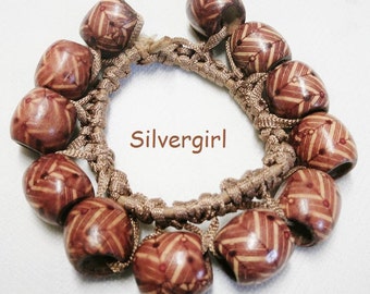 Cream OR Brown Printed Wooden Stretch Bracelets