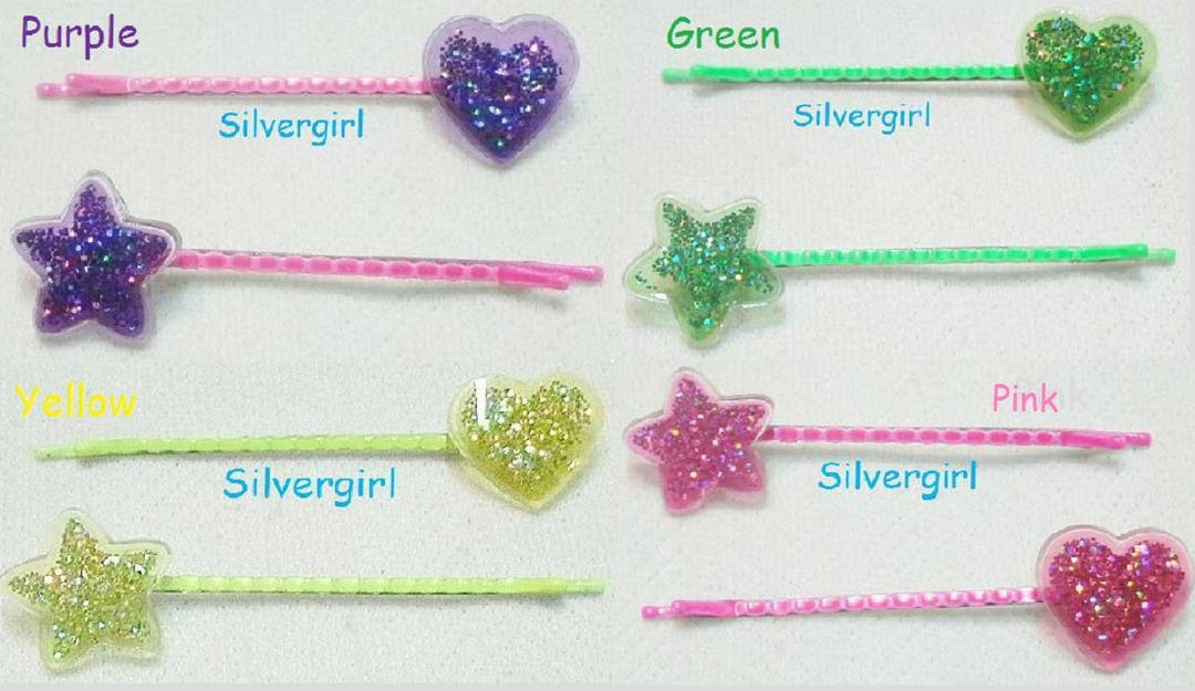 DIVERSIÓN Sparkly Star/Heart Bobby Pins ELIGE Púrpura Verde Etsy España
