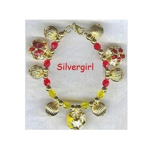 Floral Gold Red Yellow Cloisonne Bell Bracelet