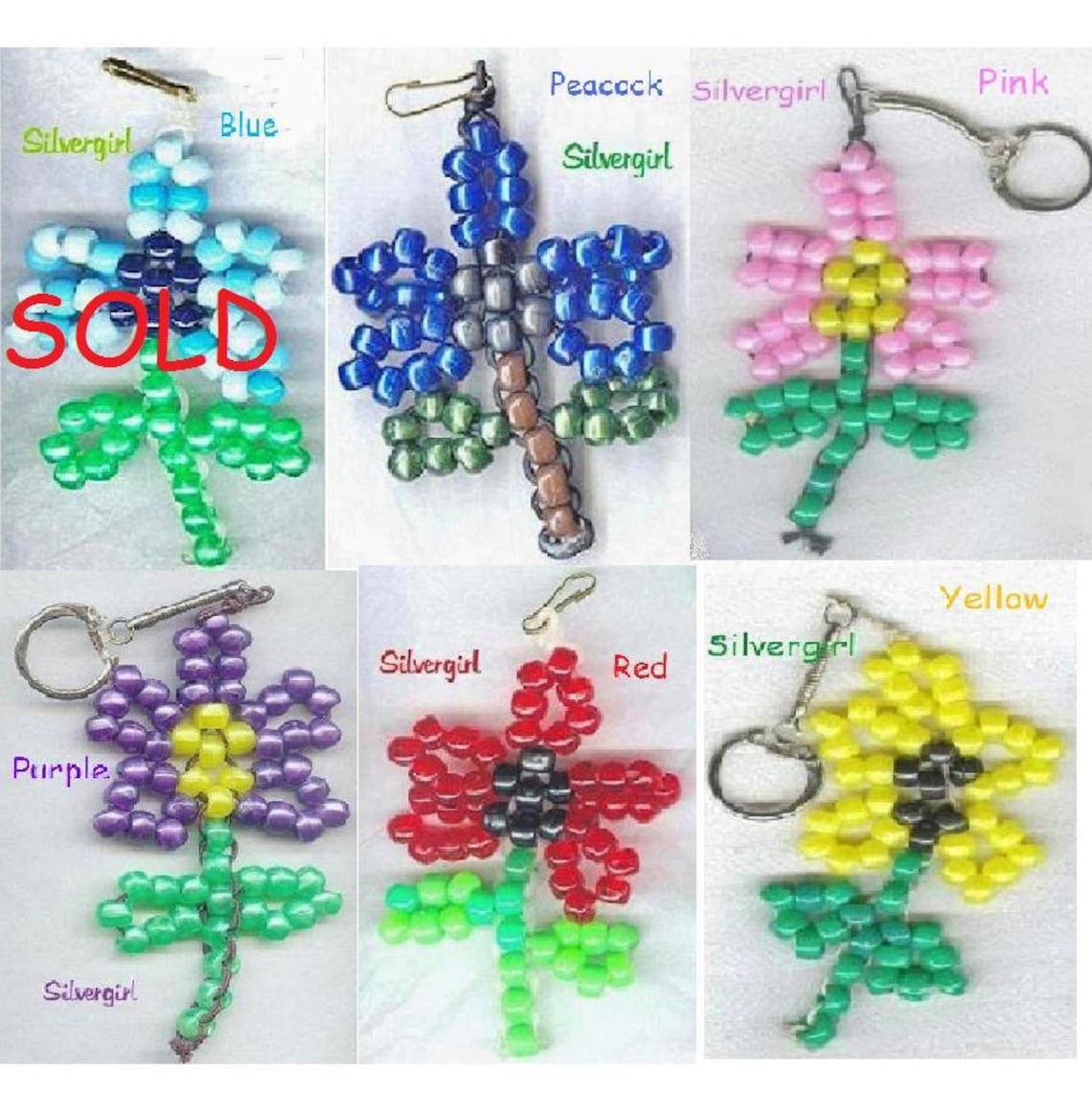 Flower Pony Beaded Key Chains OR Zipper Pulls 5 Color Choices Etsy