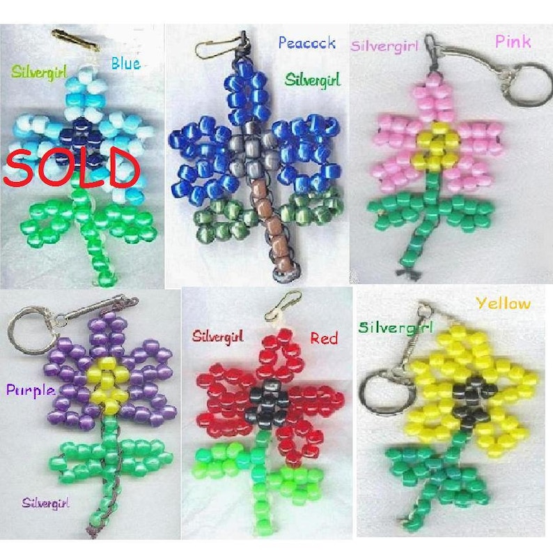 Flower Pony Beaded Key Chains OR Zipper Pulls 5 Color Choices Etsy