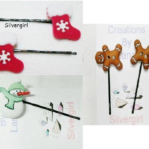 Christmas Stocking Bobby Pins: Gingerbread Man & Snowman Hair Accessories