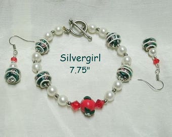White Icing Imitation Pearl Bead Polymer Clay Boutique Bracelet Earring Set