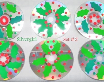 4 sets Handmade Set of 6 Christmas AND HollyThemed CD Disc Drink Coasters