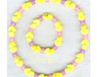 Childs Kids Girls Glow Necklace and Bracelet Stretch Sets 2 Color Choices