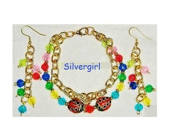 Rainbow and Gold Bracelet and Earring Set