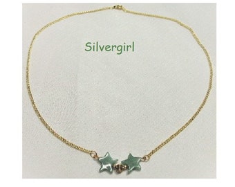 Green Aventurine Carved Stars GP Chain Necklace