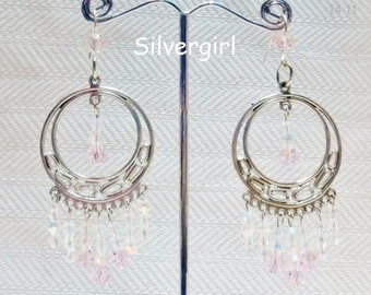 Clear and Pink Crystal Chandelier Earrings