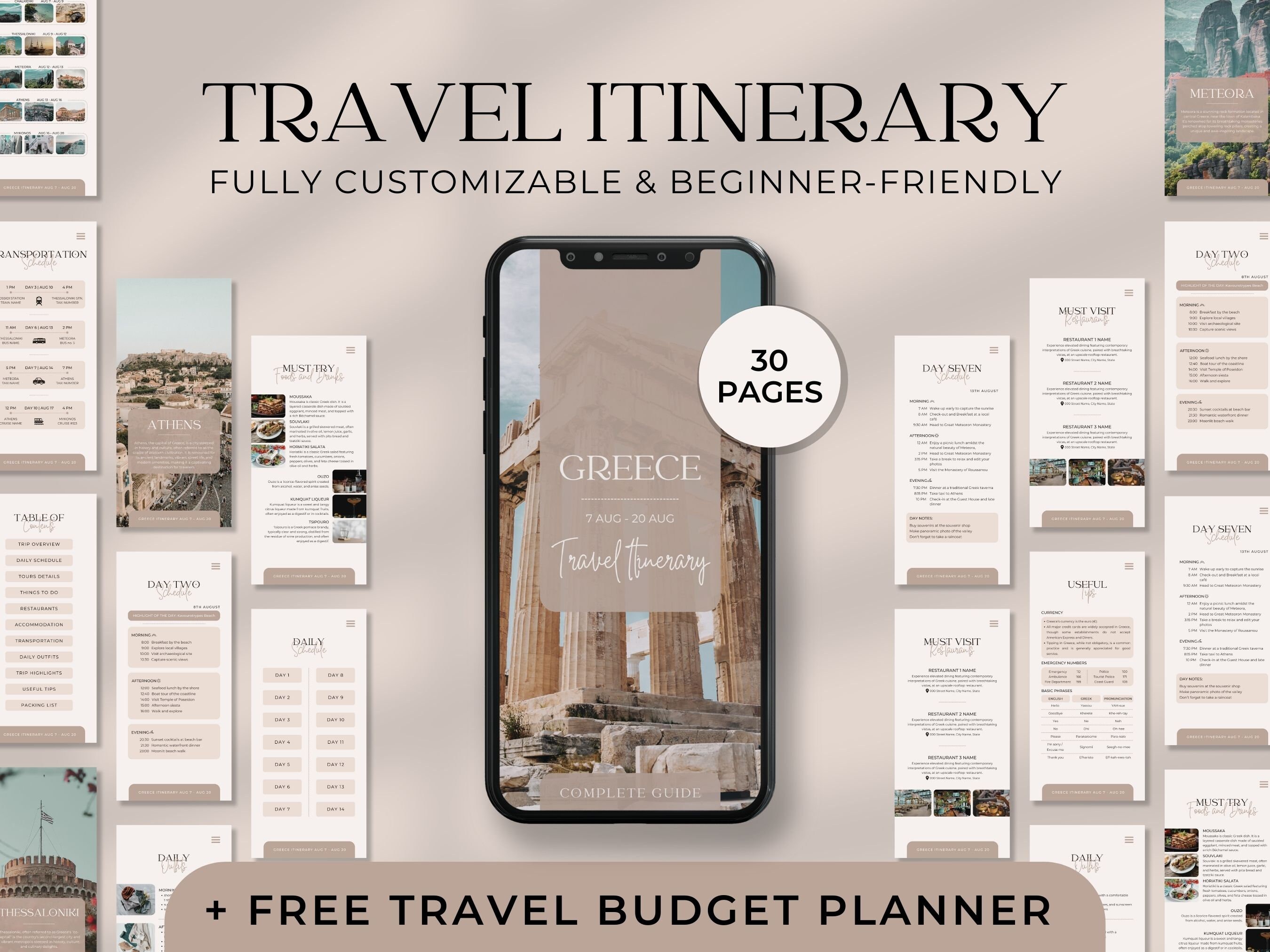 Editable Travel Itinerary Template Trip Mobile Planner Digital Vacation ...