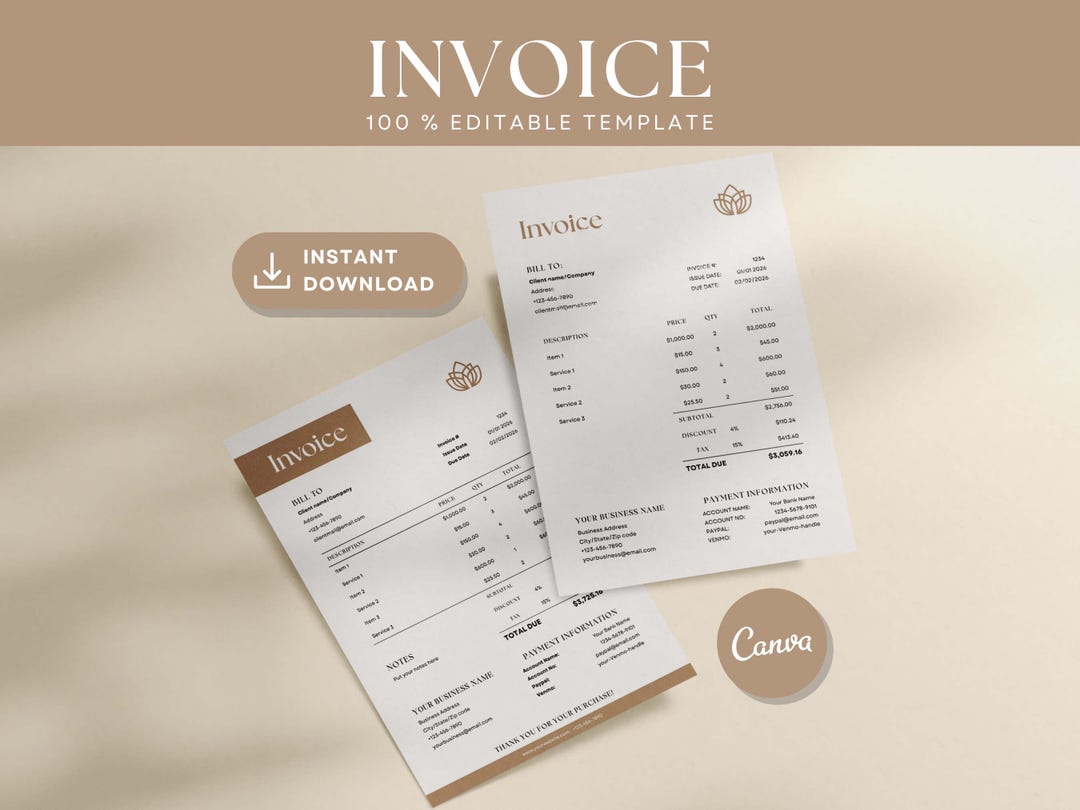 Editable Invoice Template Canva | Small Business Form | Professional ...