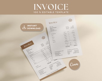 Bewerkbaar factuursjabloon Canva | Formulier voor kleine bedrijven | Professioneel klantbewijs | Afdrukbare factuur voor minimalistische services