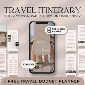 Modèle d'itinéraire de voyage modifiable Planificateur mobile de voyage Programme de vacances numérique Organisateur de voyage pour les vacances Guide touristique de voyage imprimable