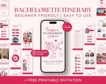 Vrijgezellenroute Canva, Miami Bachelorette Party, sjabloon mobiele weekendreisroute, digitale Bach-uitnodiging, bewerkbare weekendplanner