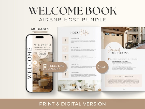 Airbnb Welcome Book Template, Editable Mobile Welcome Guide, Printable House Manual, Canva Airbnb Host Guidebook, Short Term Vacation Rental