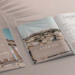 Printable travel itinerary template showcasing daily schedule for Athens. Perfect for detailed and organized travel planning.