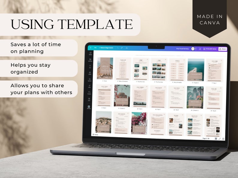 Using the template saves time on travel planning, helps you stay organized, and allows you to share plans.