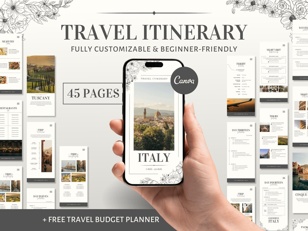 Italy Travel Itinerary Template | Editable Holiday Guide | Mobile Vacation Planner | Printable ...