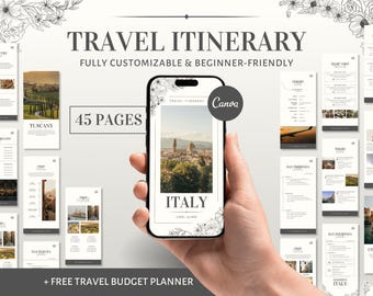 Sjabloon reisroute Italië | Bewerkbare vakantiegids | Mobiele vakantieplanner | Afdrukbare reisorganisator | Reisbureaucanvasjabloon
