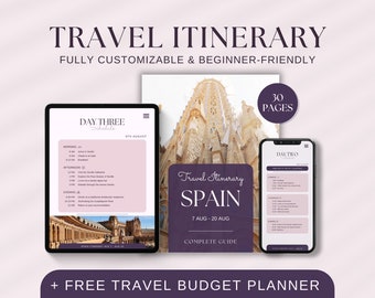 Modèle d'itinéraire de voyage en Espagne : planificateur de vacances personnalisable (téléchargement numérique)