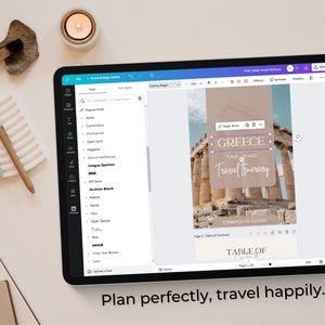 Customizable travel itinerary template on a tablet, perfect for easy trip planning.