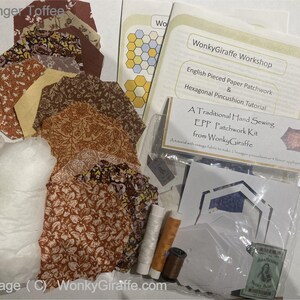 Patchwork hexagon starter kit EPP English paper piecing Vintage Fabric pincushion or sampler by Wonkygiraffe image 11