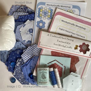 Patchwork hexagon starter kit EPP English paper piecing Vintage Fabric pincushion or sampler by Wonkygiraffe image 1