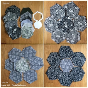 Patchwork hexagon starter kit EPP English paper piecing Vintage Fabric pincushion or sampler by Wonkygiraffe image 4