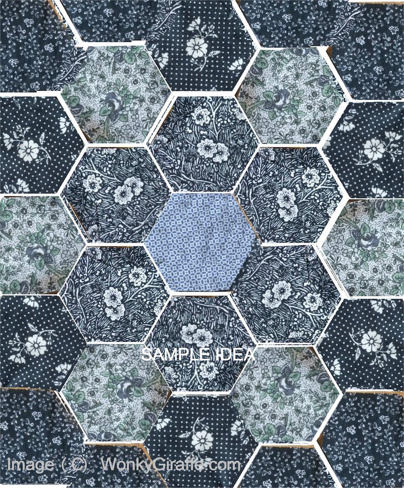 Patchwork hexagon starter kit EPP English paper piecing Vintage Fabric pincushion or sampler by Wonkygiraffe image 12