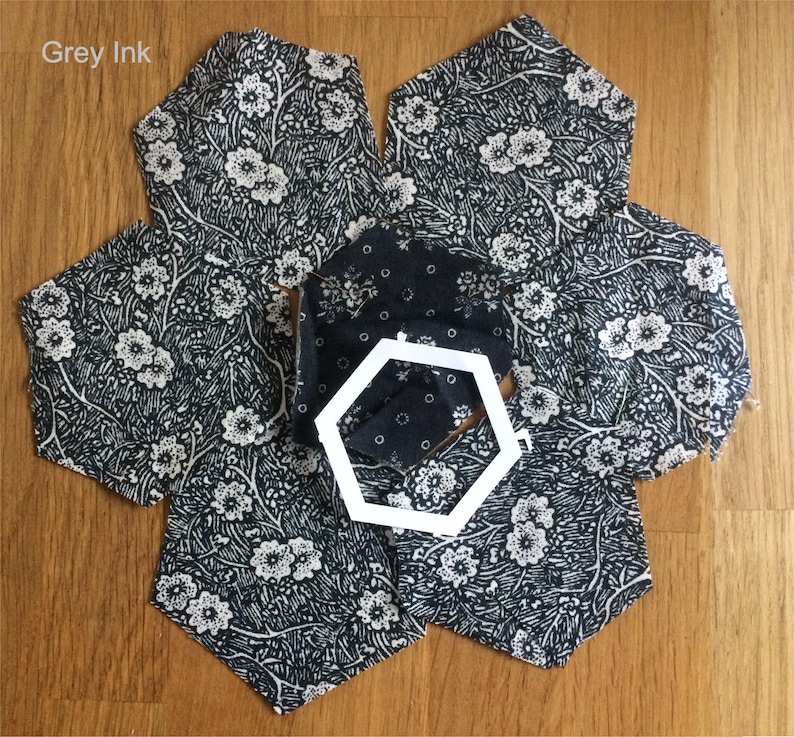 Patchwork hexagon starter kit EPP English paper piecing Vintage Fabric pincushion or sampler by Wonkygiraffe image 8