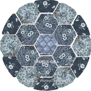 Patchwork hexagon starter kit EPP English paper piecing Vintage Fabric pincushion or sampler by Wonkygiraffe image 14
