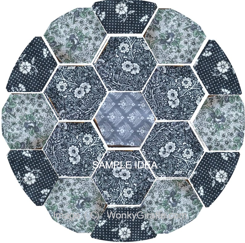 Patchwork hexagon starter kit EPP English paper piecing Vintage Fabric pincushion or sampler by Wonkygiraffe image 14