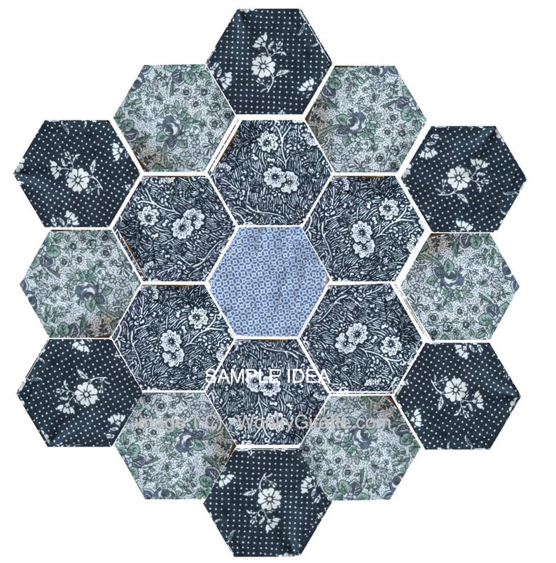 Patchwork hexagon starter kit EPP English paper piecing Vintage Fabric pincushion or sampler by Wonkygiraffe image 13