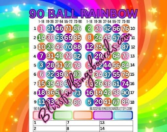 90 Ball Rainbow Bingo Board, 90 Number, 18 Player Board, 1PDF Printable 8.5x11in Letter
