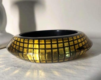 Clear Lucite Vintage Bangle Bracelet with Encased Gold Design
