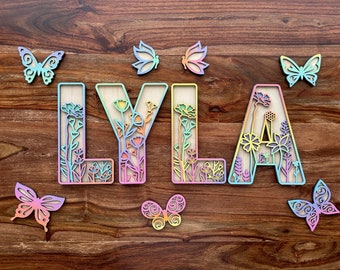 Personalised Wooden Name Sign | Floral Rainbow Letters, Nursery Decor