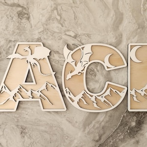 Letrero con nombre con temática de dragón / Letras con temática de dragón para niños / Letras del alfabeto / Letrero de pared para guardería / Decoración de dormitorio con dragón