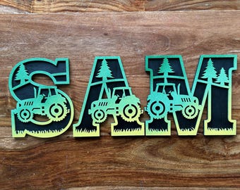Handmade Tractor Theme Name Sign; Farm Nursery Decor ; Children's Nursery Wall Art