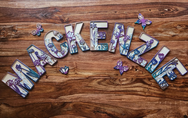 Floral (dark) Rainbow Name Sign | Wildflower Letters | Girls Room Decor ...