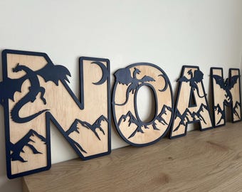 Dragon Themed Name Sign: Wooden Nursery Letters