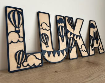 Hot Air Balloon Name Sign: Wooden Nursery Decor Letters