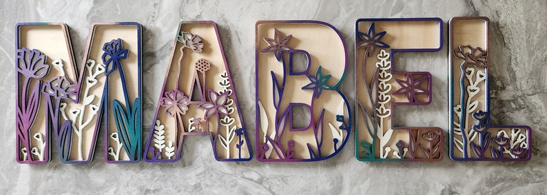 Printable Mabel Letters Floral (dark) Rainbow Name Sign | Wildflower Letters | Girls Room Decor ...