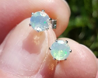 Genuine opal earrings. 5mm opal stud earrings. October birthstone. Ethiopian opal studs.