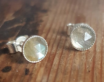 Genuine labradorite earrings. 6mm rose cut labradorite and sterling silver earrings. Gift for mum.