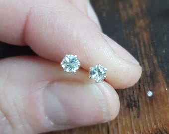 Sea foam blue zircon stud earrings. Genuine zircon studs. 3.5mm very pale blue zircon earrings.