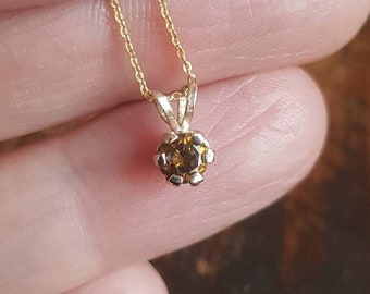 Chocolate diamond necklace. 9ct yellow gold and 4.5mm fancy diamond pendant necklace.  Birthday gift. April birthstone.