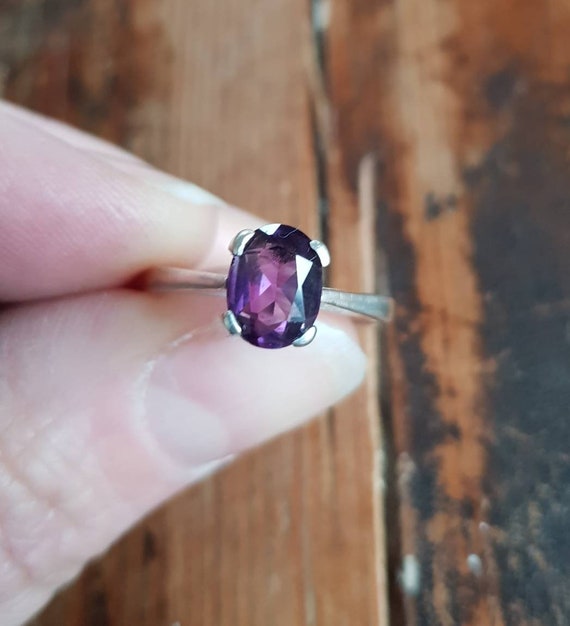 Statement Ring Adjustable Sterling Silver Band Amethyst Solitaire Purple Amethyst Ring Pantone Color Faceted Round 8mm Genuine Stone