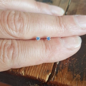 Tiny blue sapphire earrings. 2.2mm genuine cornflower blue sapphire studs. September birthstone jewellery.