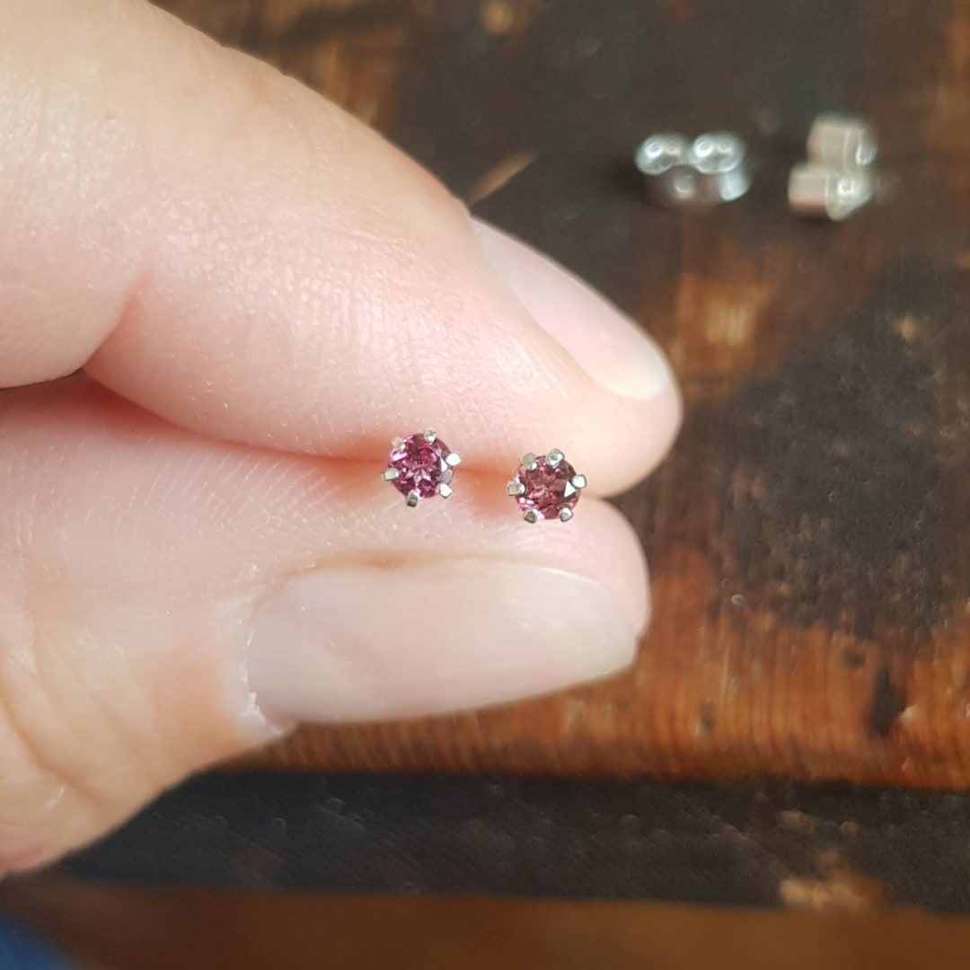 tiny-tourmaline-studs-genuine-2-5mm-pink-tourmaline-earrings-etsy